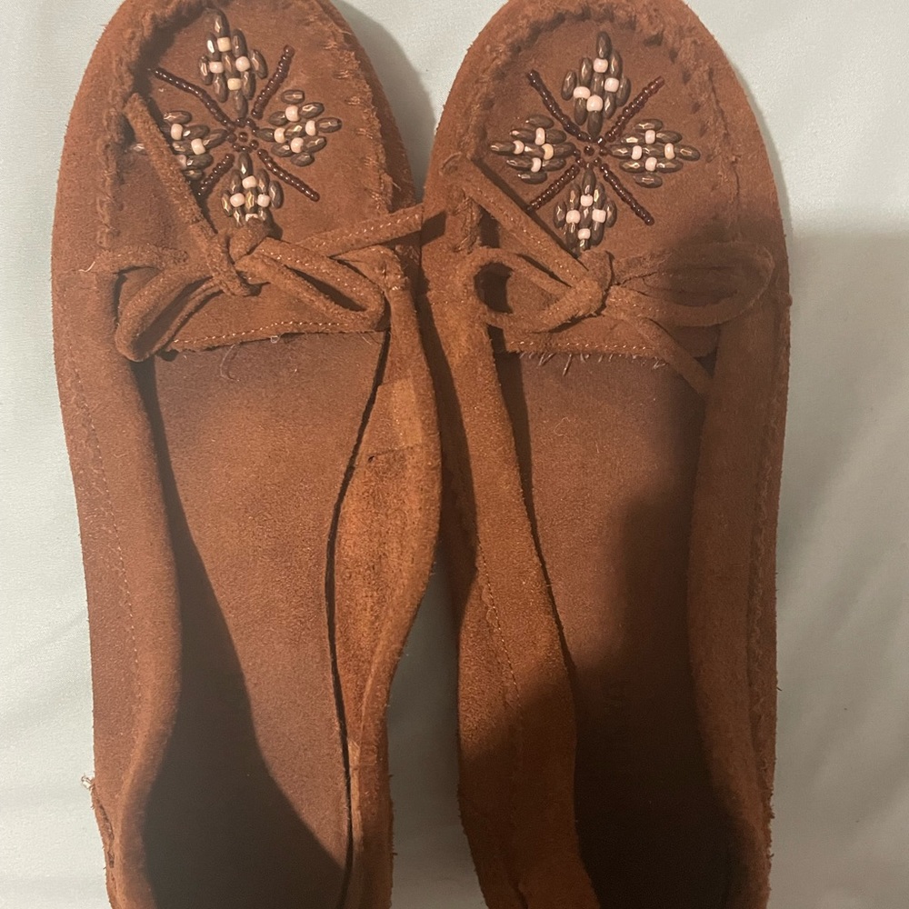 Brown suede Minnetonka moccasins size 7